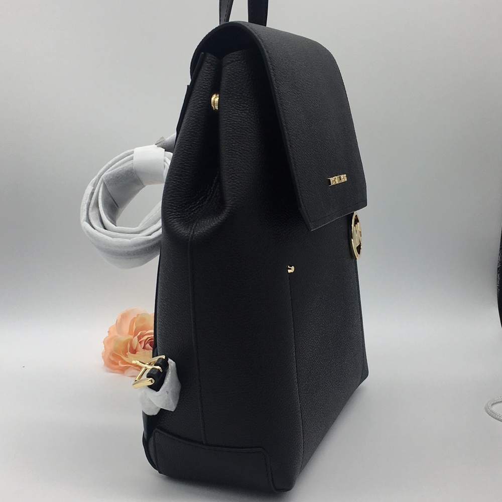 MICHAEL KORS HAYES MEDIUM BACKPACK BLACK LEATHER - Picture 8 of 16